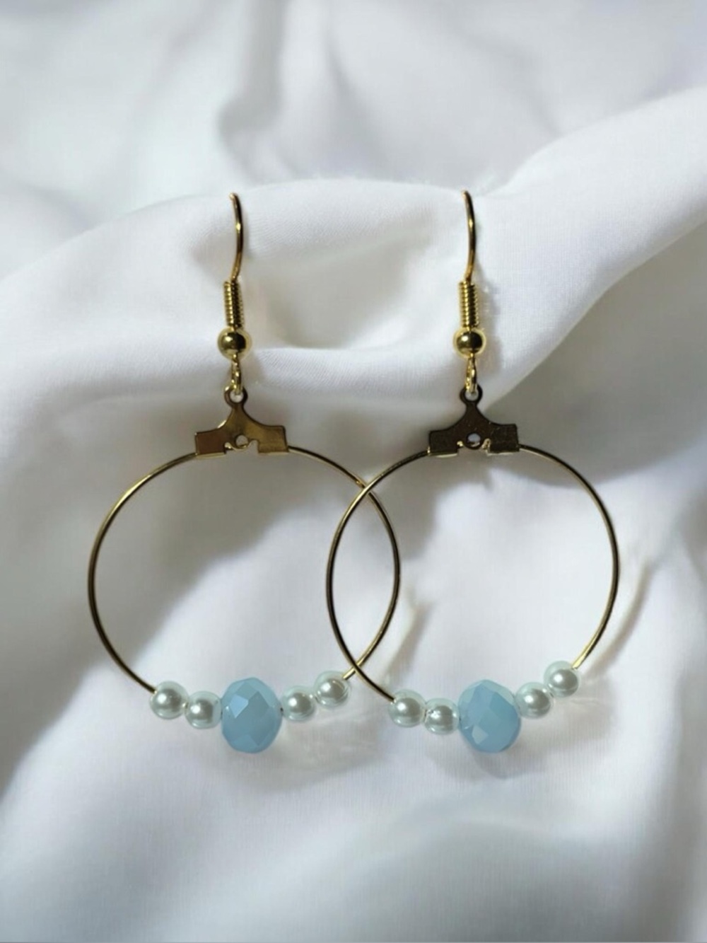 Baby Blue & white gold hoop earrings